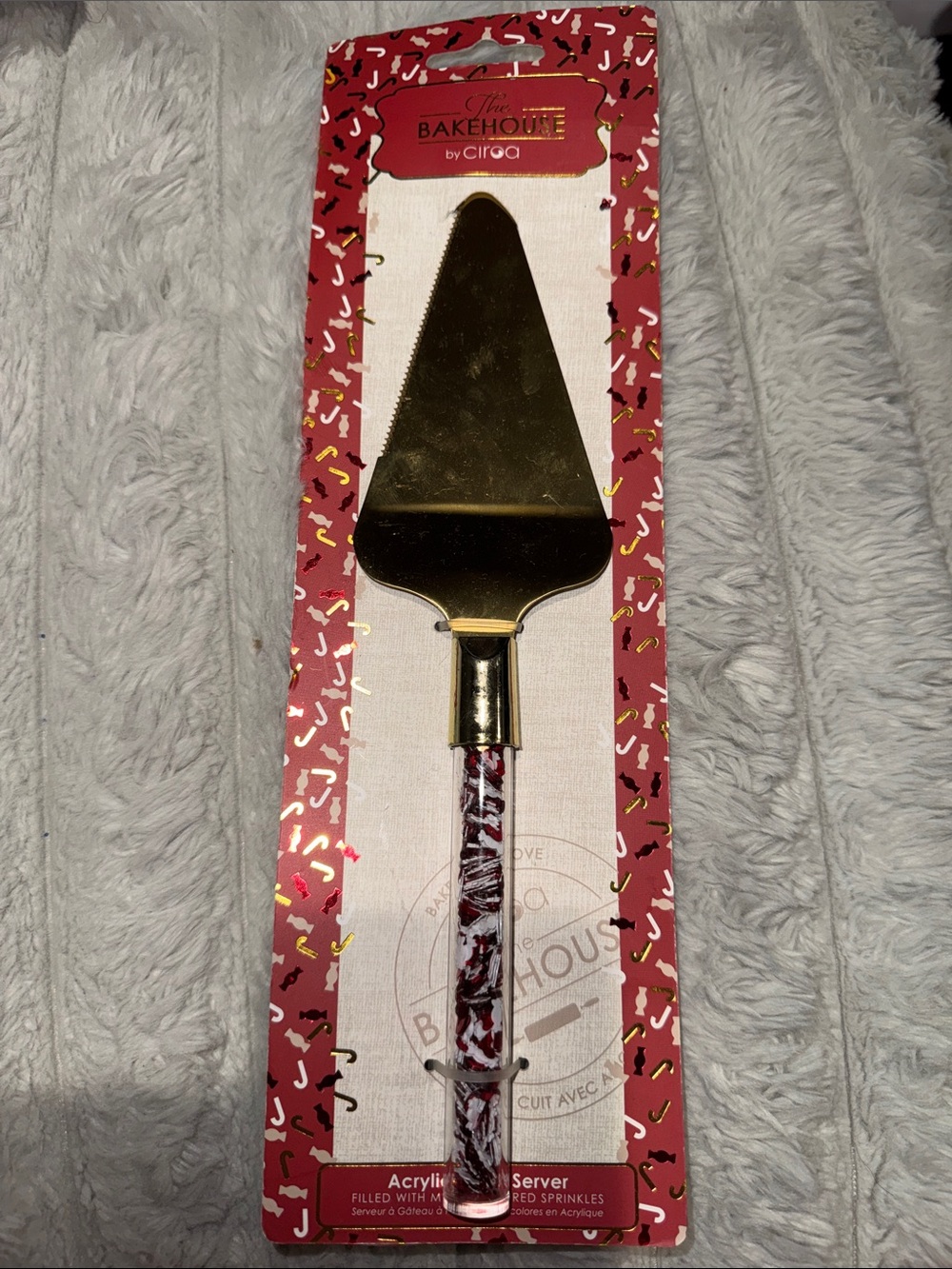 Ciroa Gold Cake Server with Red and White Marbled Handle